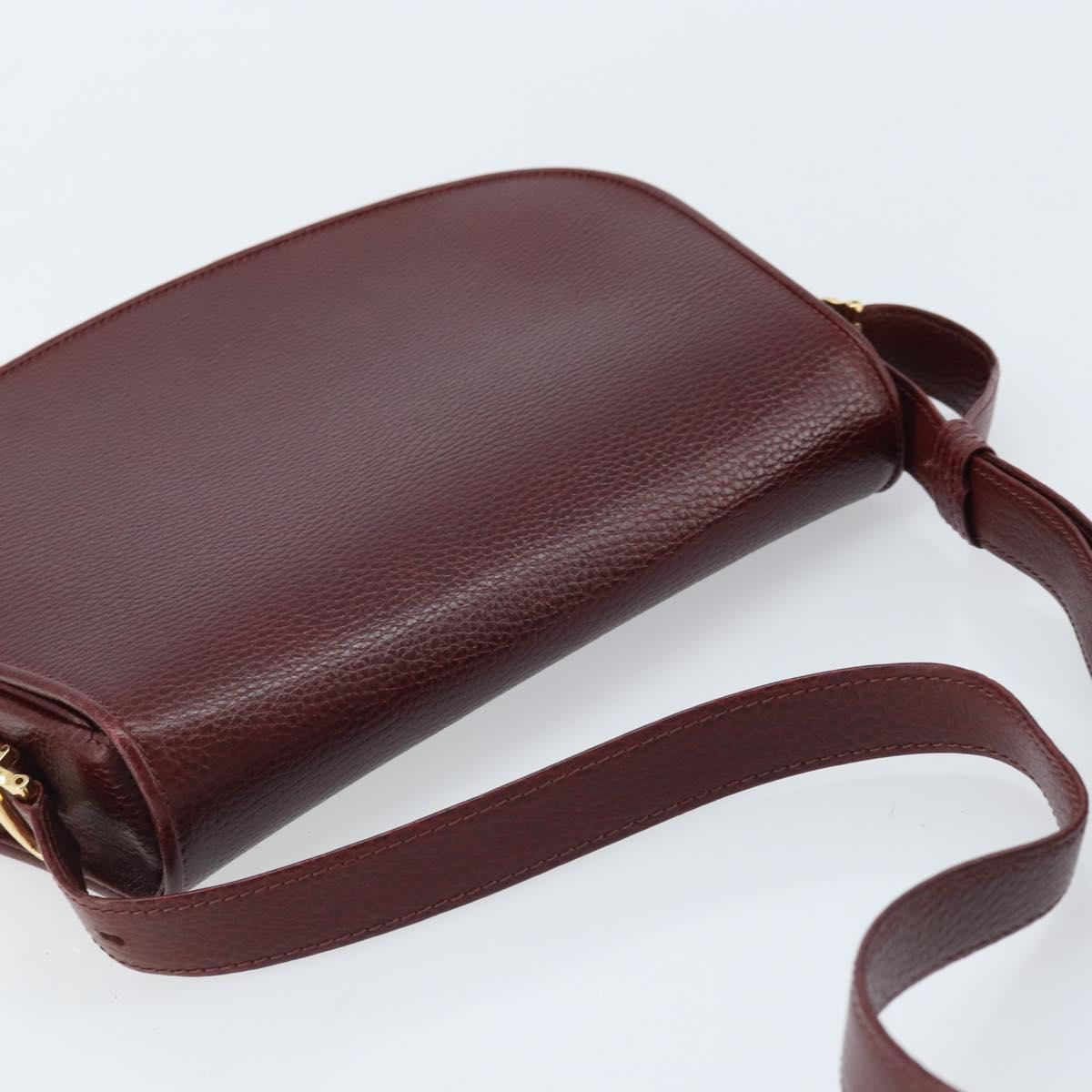 CARTIER Must Line Shoulder Bag Leather Bordeaux Gold Auth 174444