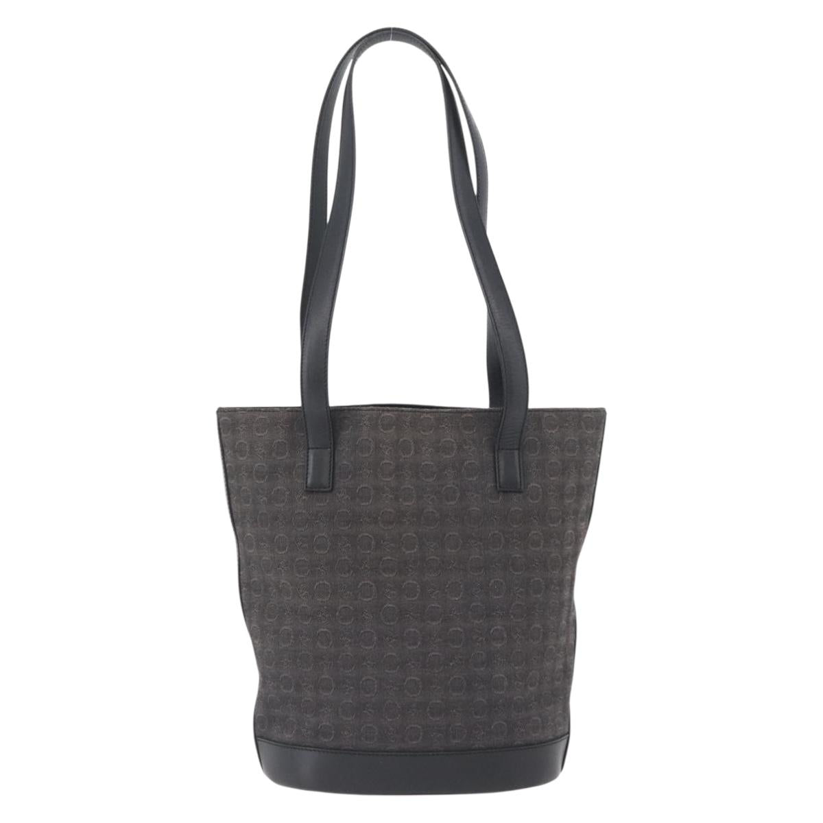 CELINE C Macadam Canvas Tote Bag Black Silver Auth 174445