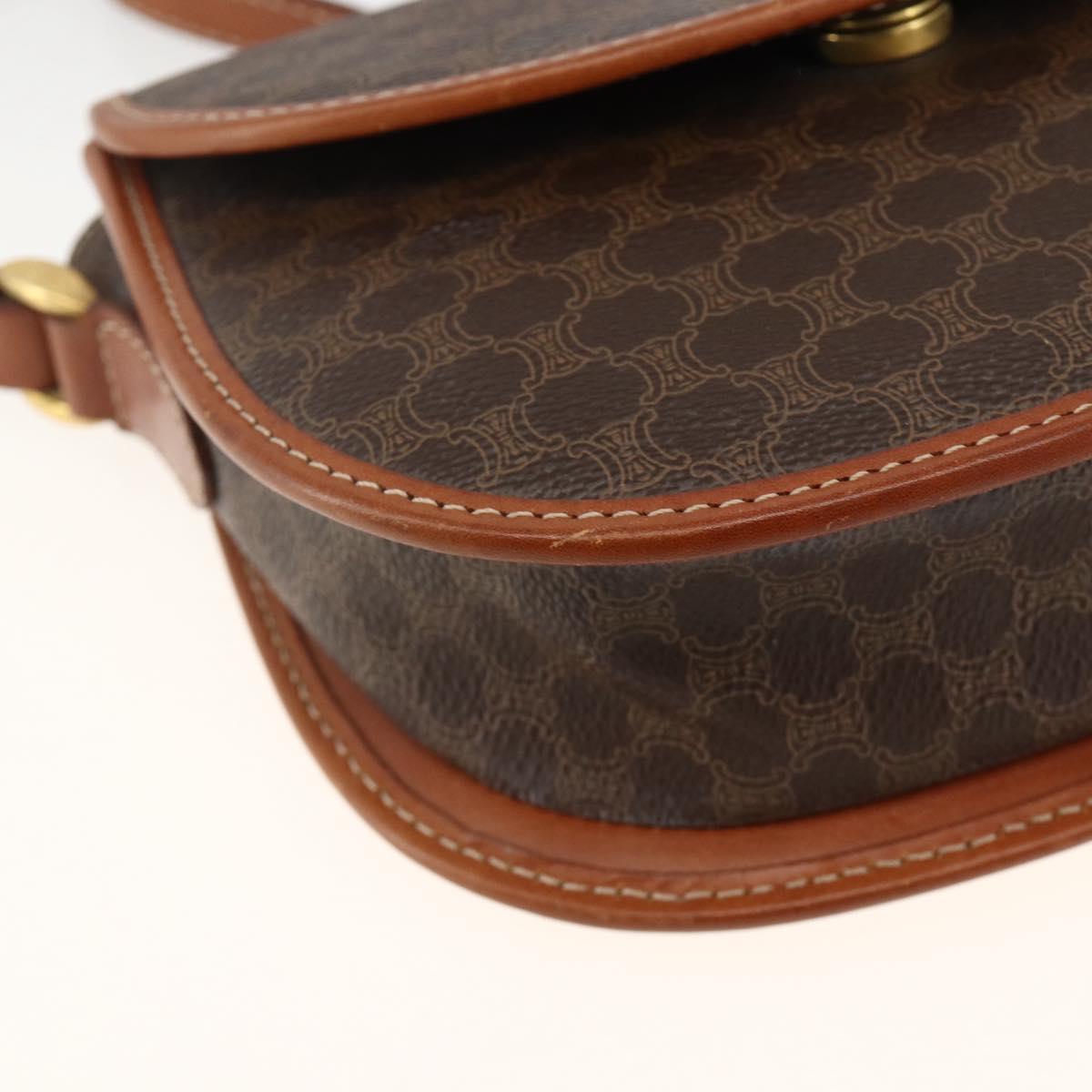 CELINE Macadam Canvas Shoulder Bag PVC Leather Brown Gold Auth 174453