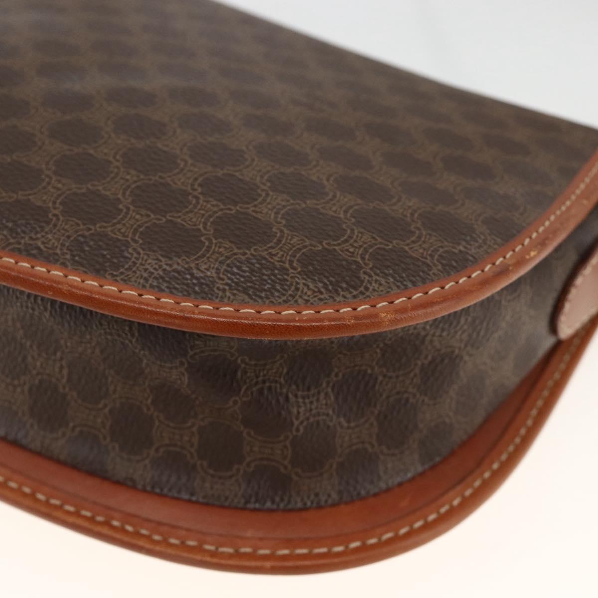 CELINE Macadam Canvas Shoulder Bag PVC Leather Brown Gold Auth 174453