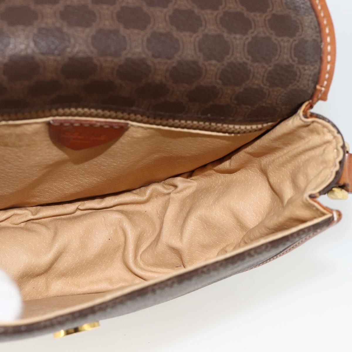 CELINE Macadam Canvas Shoulder Bag PVC Leather Brown Gold Auth 174453