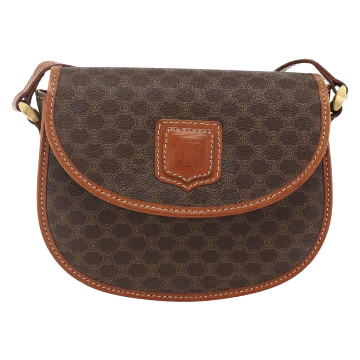 CELINE Macadam Canvas Shoulder Bag PVC Leather Brown Gold Auth 174453