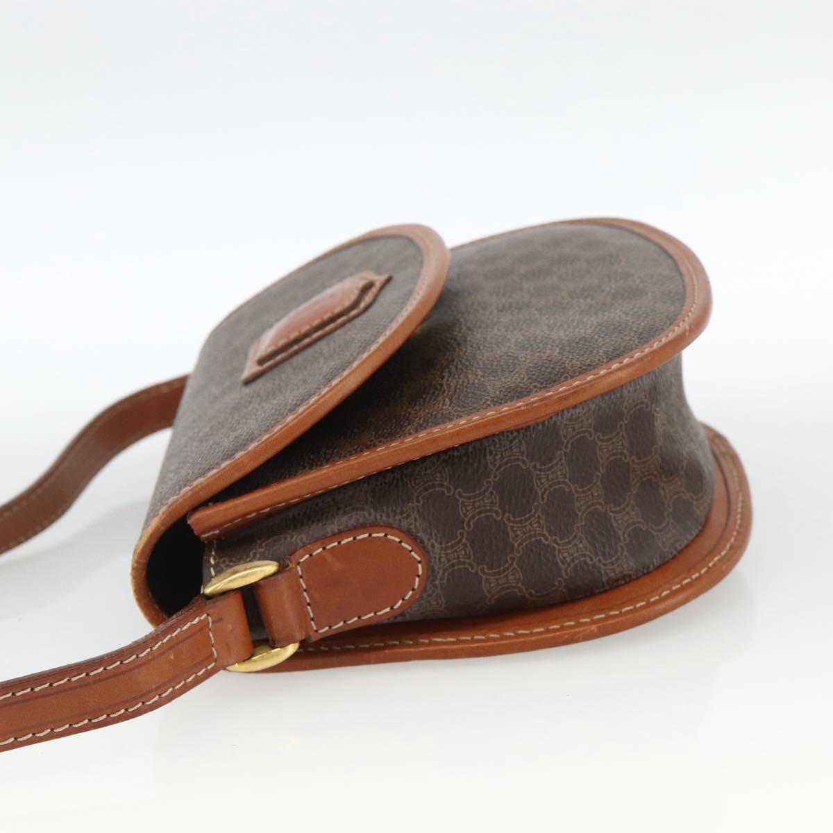 CELINE Macadam Canvas Shoulder Bag PVC Leather Brown Gold Auth 174453