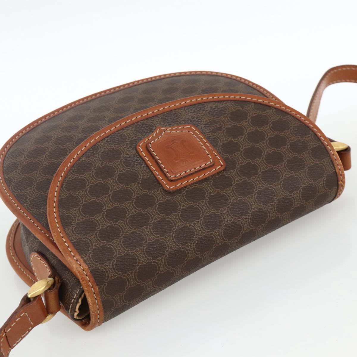 CELINE Macadam Canvas Shoulder Bag PVC Leather Brown Gold Auth 174453