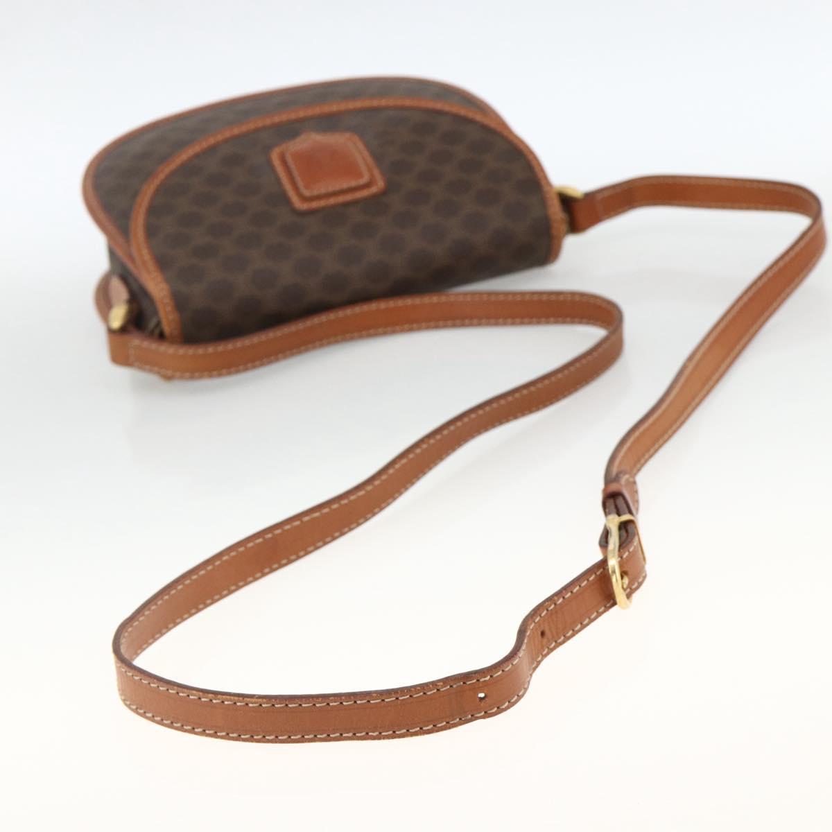 CELINE Macadam Canvas Shoulder Bag PVC Leather Brown Gold Auth 174453