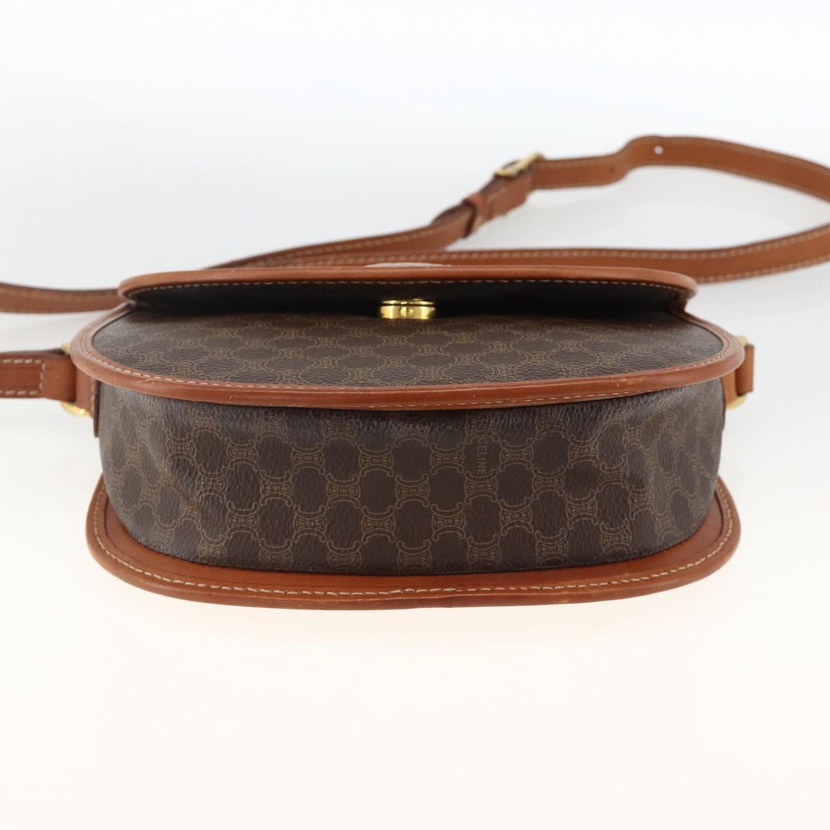 CELINE Macadam Canvas Shoulder Bag PVC Leather Brown Gold Auth 174453