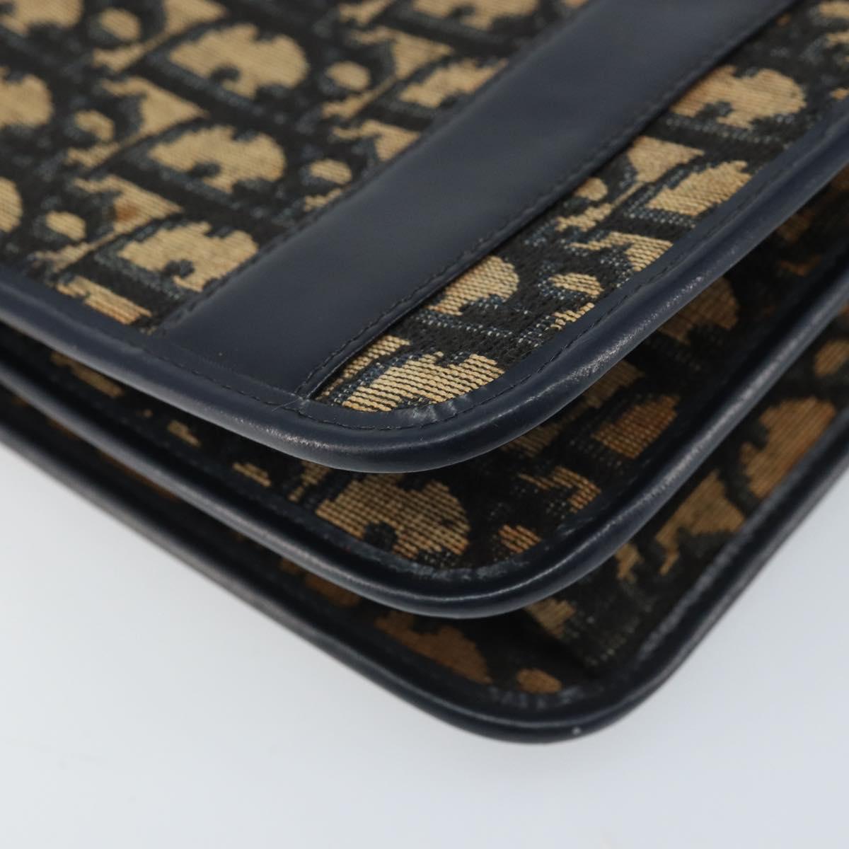 Christian Dior Trotter Canvas Chain Shoulder Bag Navy Gold Auth 174454A