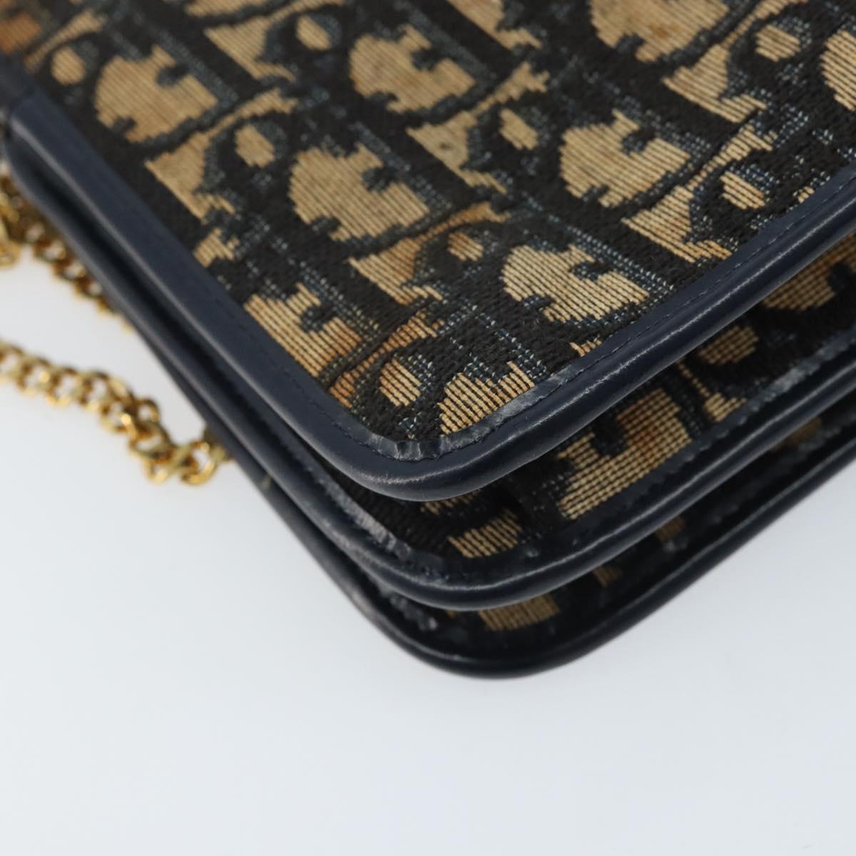Christian Dior Trotter Canvas Chain Shoulder Bag Navy Gold Auth 174454A