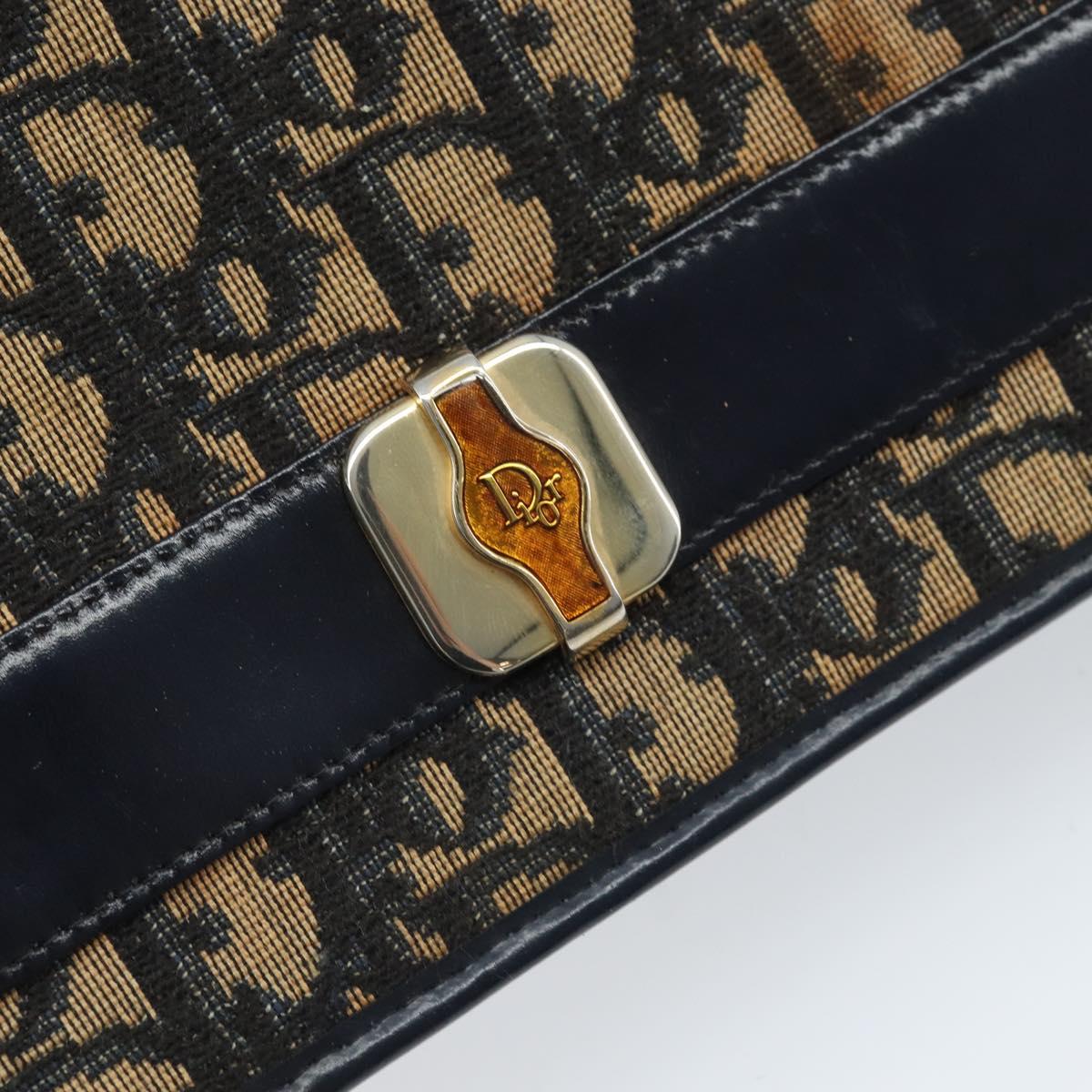Christian Dior Trotter Canvas Chain Shoulder Bag Navy Gold Auth 174454A