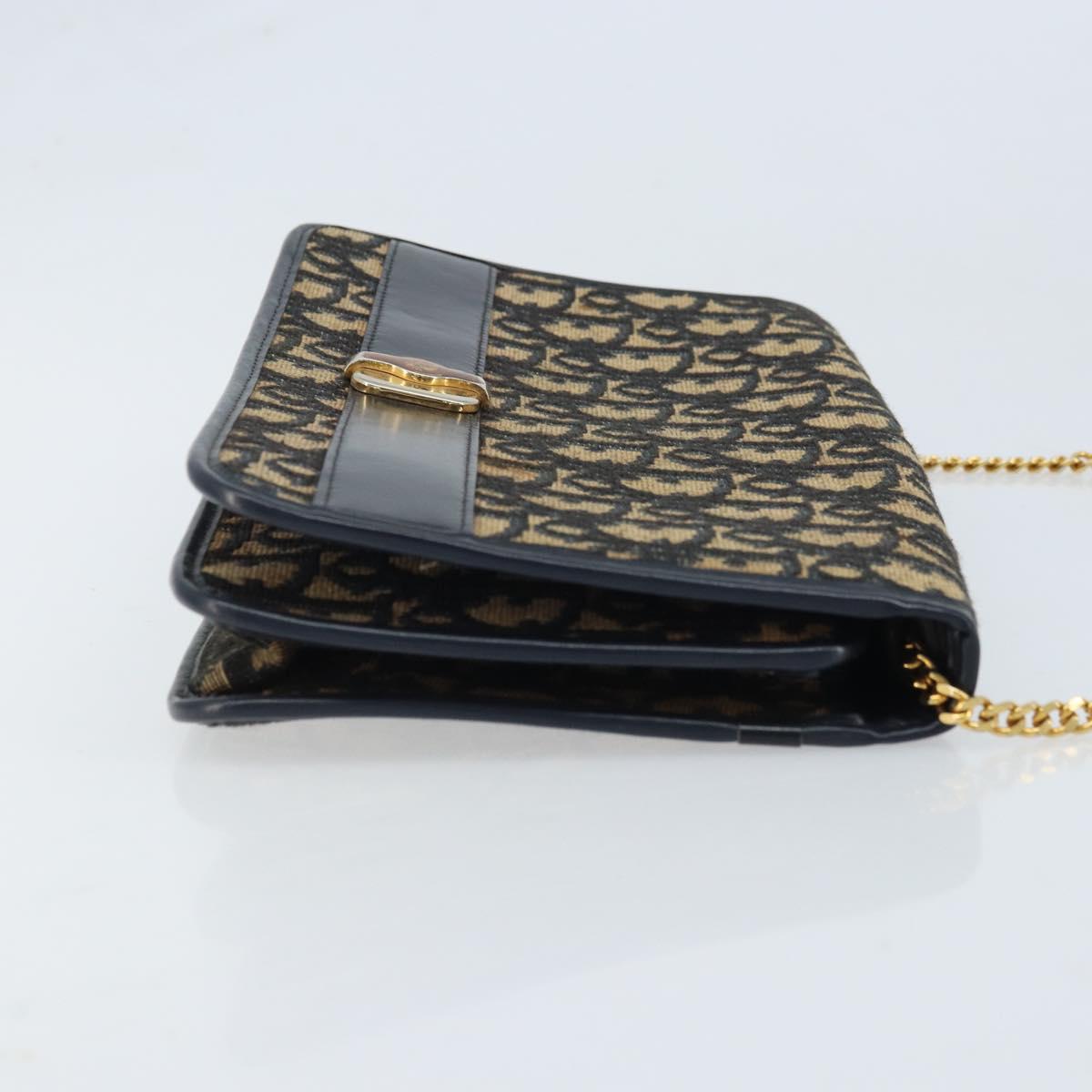 Christian Dior Trotter Canvas Chain Shoulder Bag Navy Gold Auth 174454A