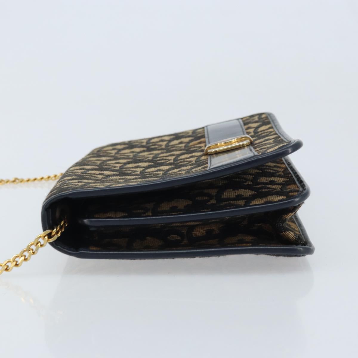 Christian Dior Trotter Canvas Chain Shoulder Bag Navy Gold Auth 174454A
