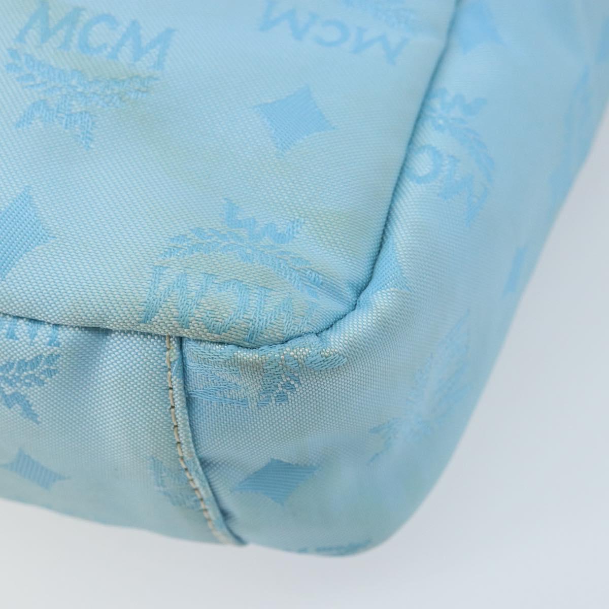 MCM Vicetos Logogram Shoulder Bag Nylon Light Blue Silver Auth 174459