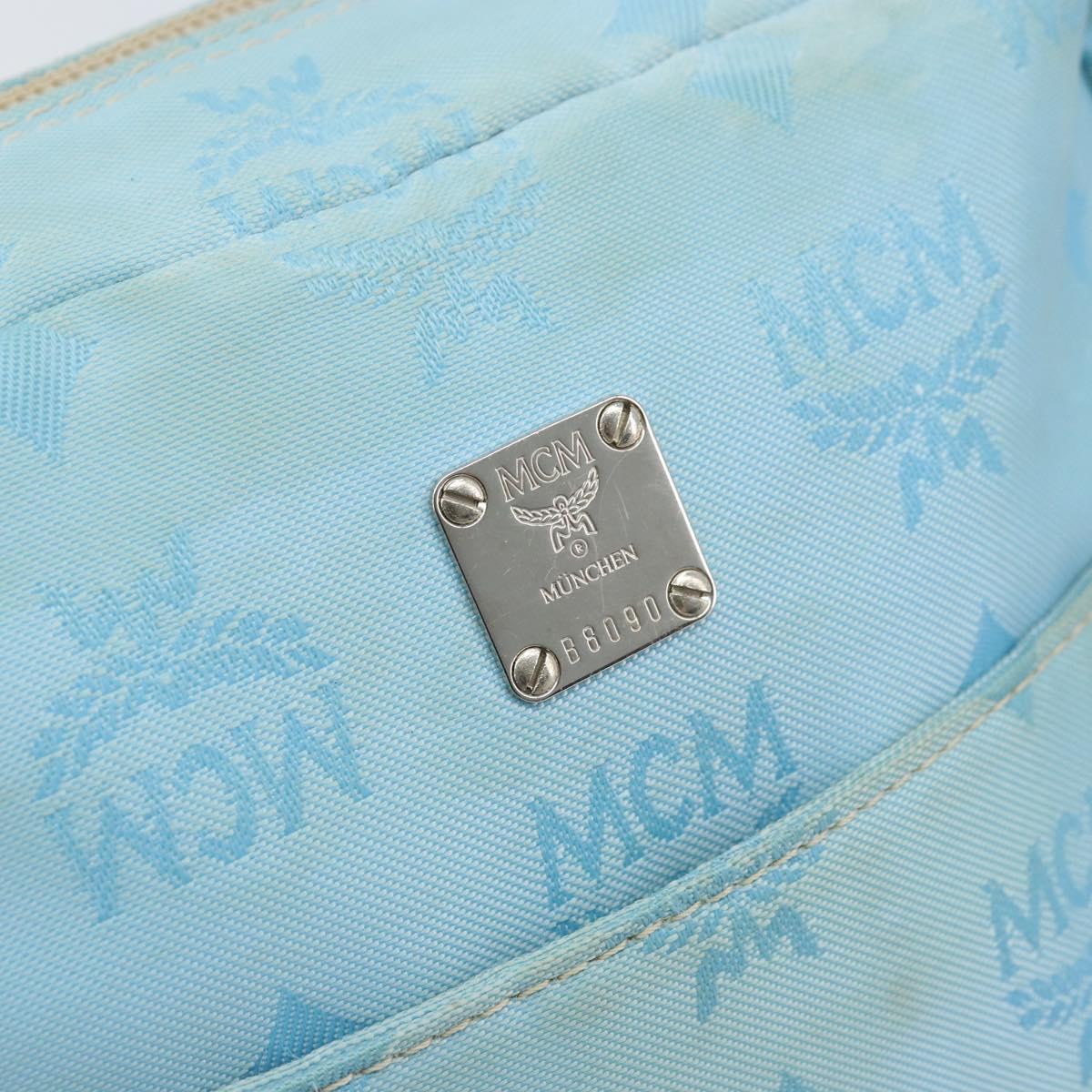MCM Vicetos Logogram Shoulder Bag Nylon Light Blue Silver Auth 174459