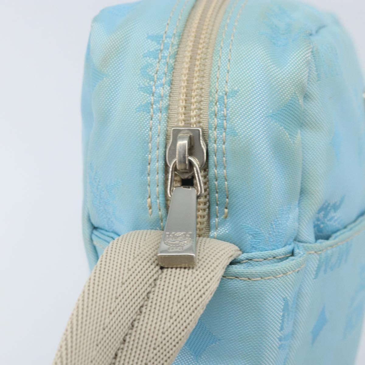 MCM Vicetos Logogram Shoulder Bag Nylon Light Blue Silver Auth 174459