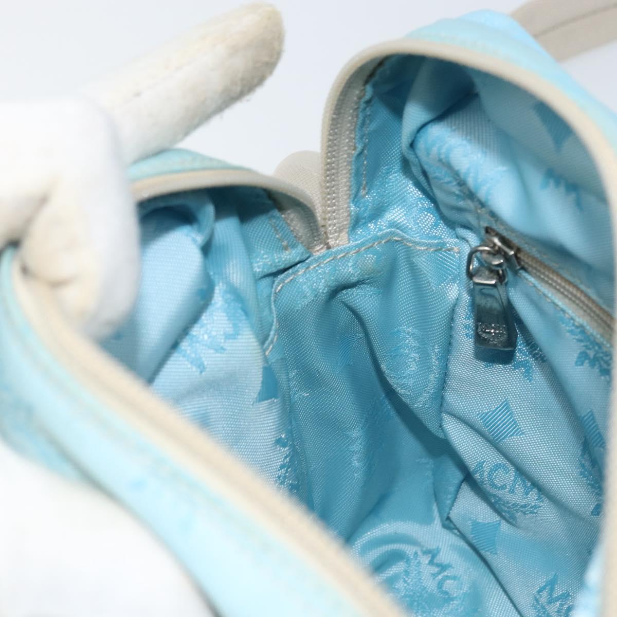 MCM Vicetos Logogram Shoulder Bag Nylon Light Blue Silver Auth 174459