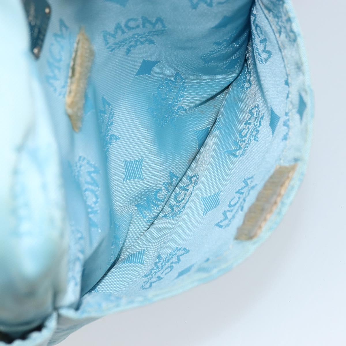 MCM Vicetos Logogram Shoulder Bag Nylon Light Blue Silver Auth 174459