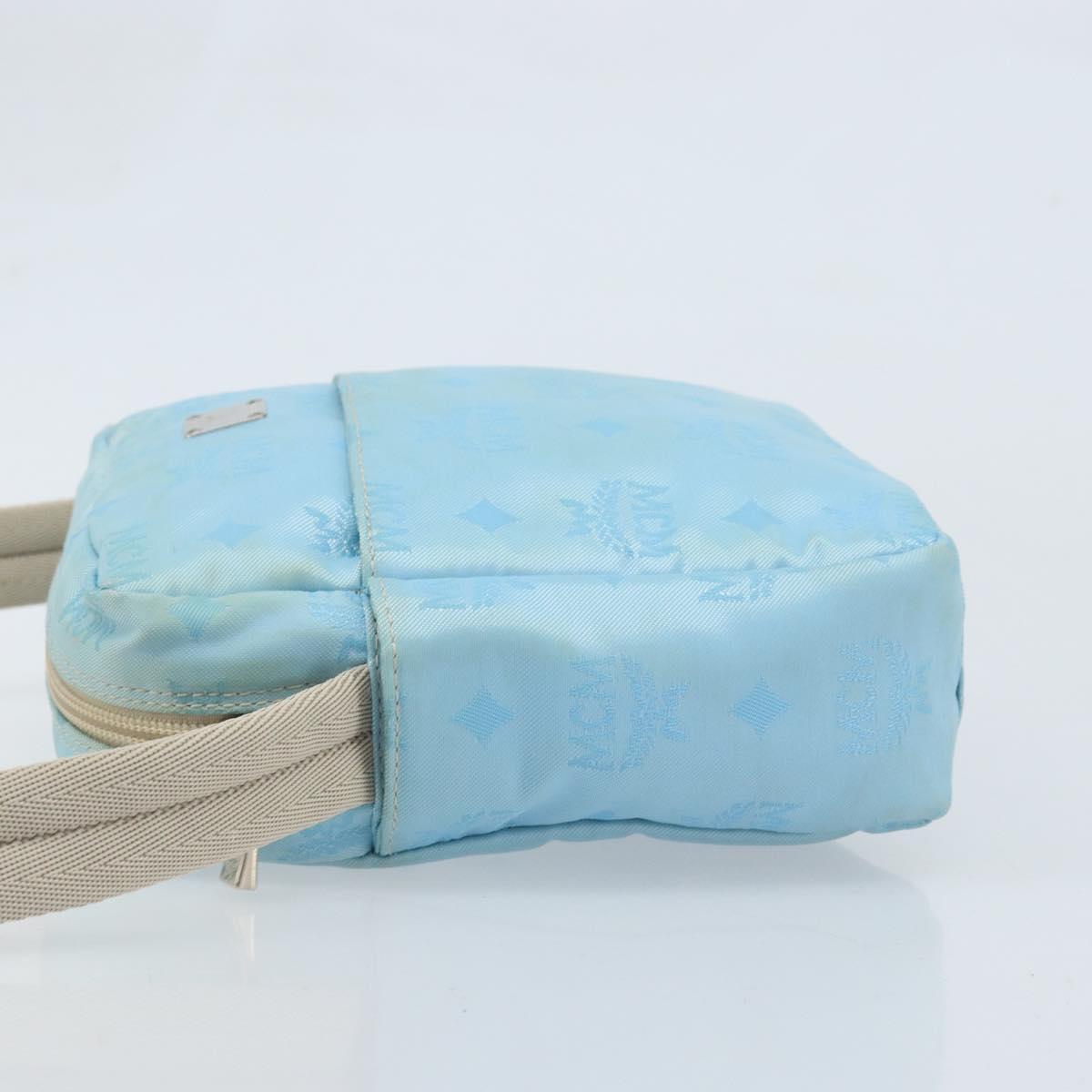 MCM Vicetos Logogram Shoulder Bag Nylon Light Blue Silver Auth 174459