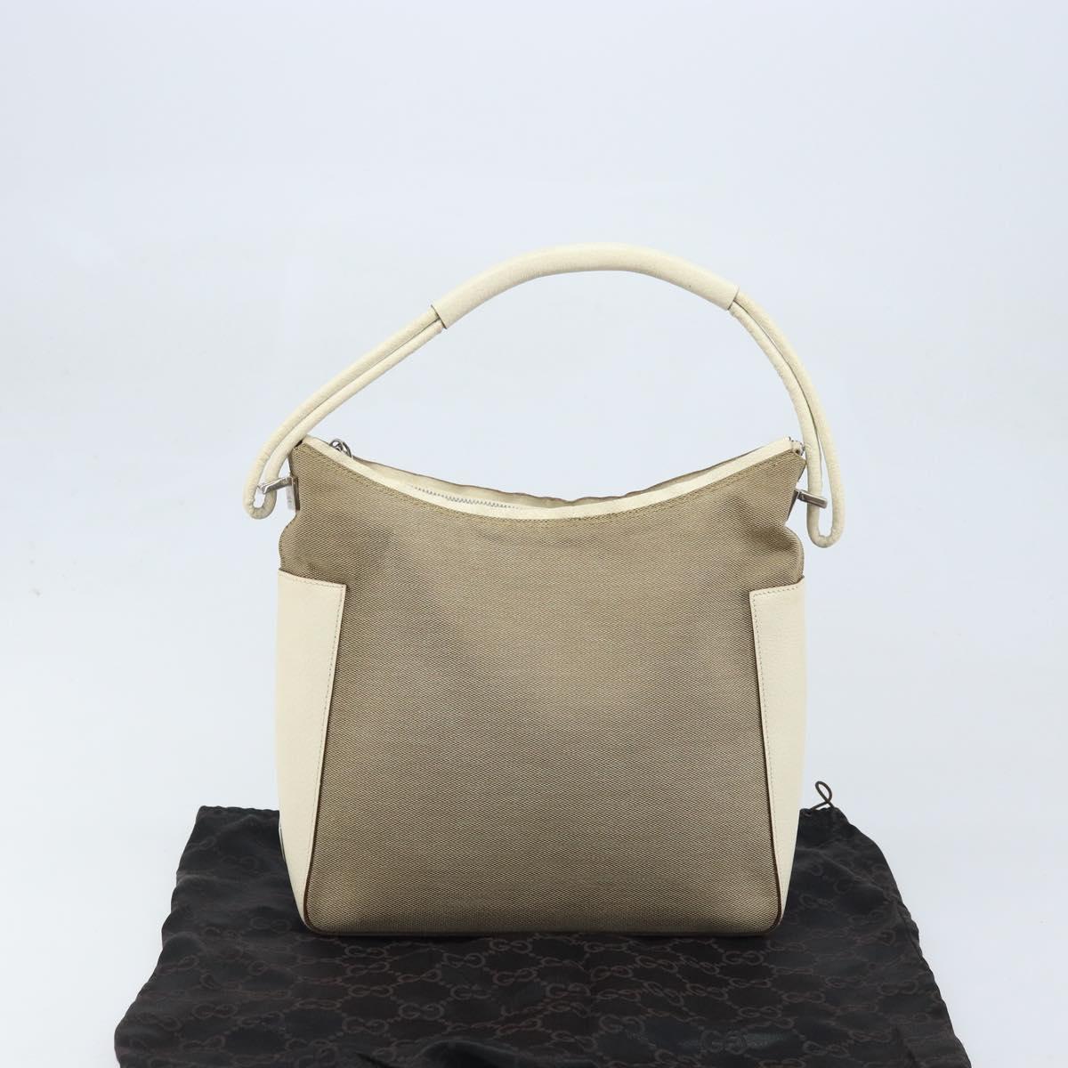 GUCCI Shoulder Bag Canvas Leather Beige White Silver 001 3766 Auth 174462