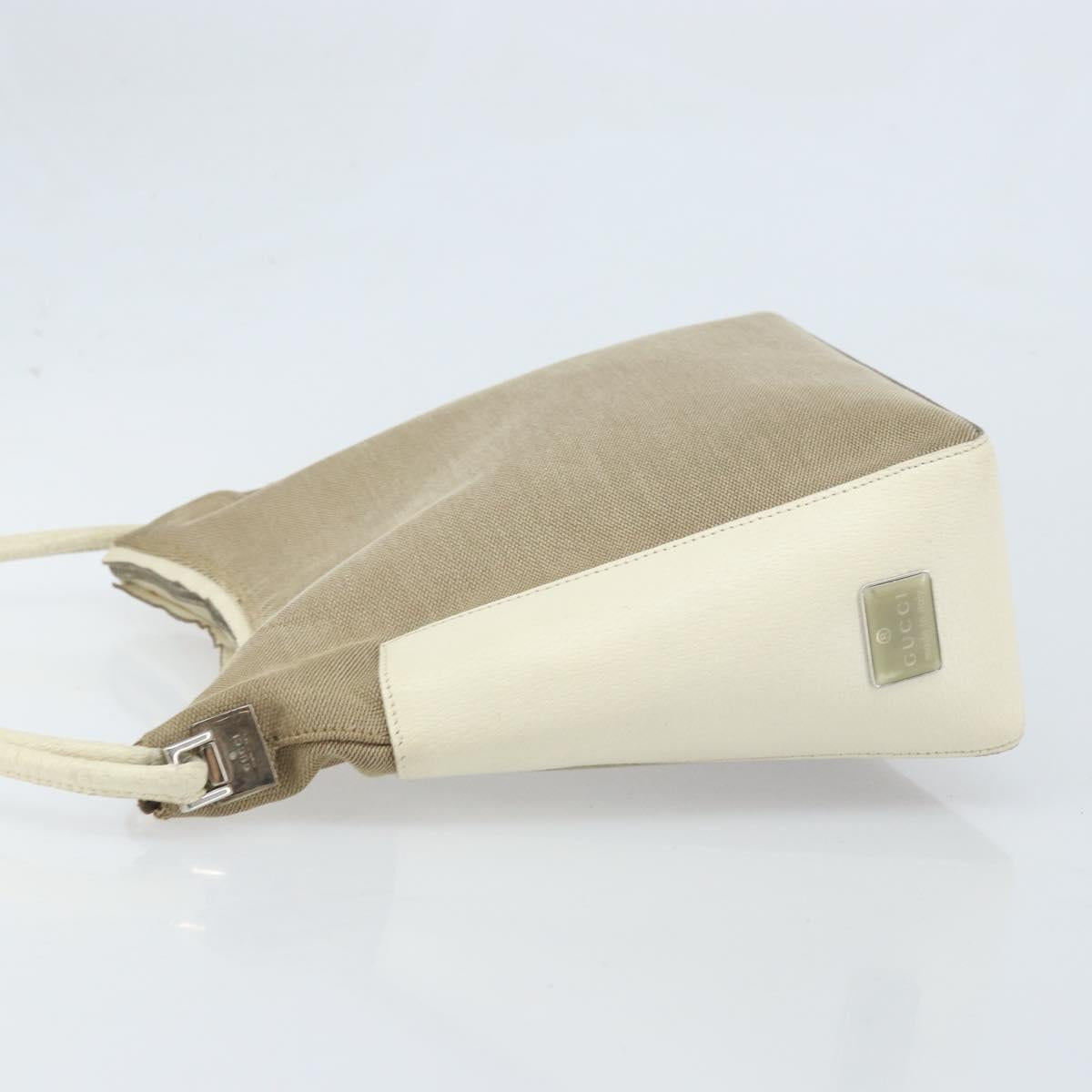 GUCCI Shoulder Bag Canvas Leather Beige White Silver 001 3766 Auth 174462