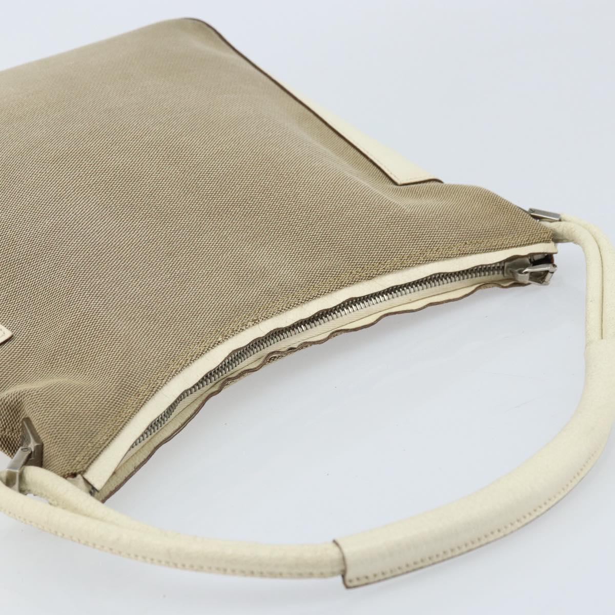 GUCCI Shoulder Bag Canvas Leather Beige White Silver 001 3766 Auth 174462