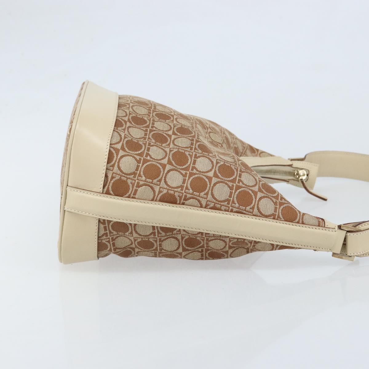 Salvatore Ferragamo Gancini Shoulder Bag Canvas Leather Brown Gold Auth 174463