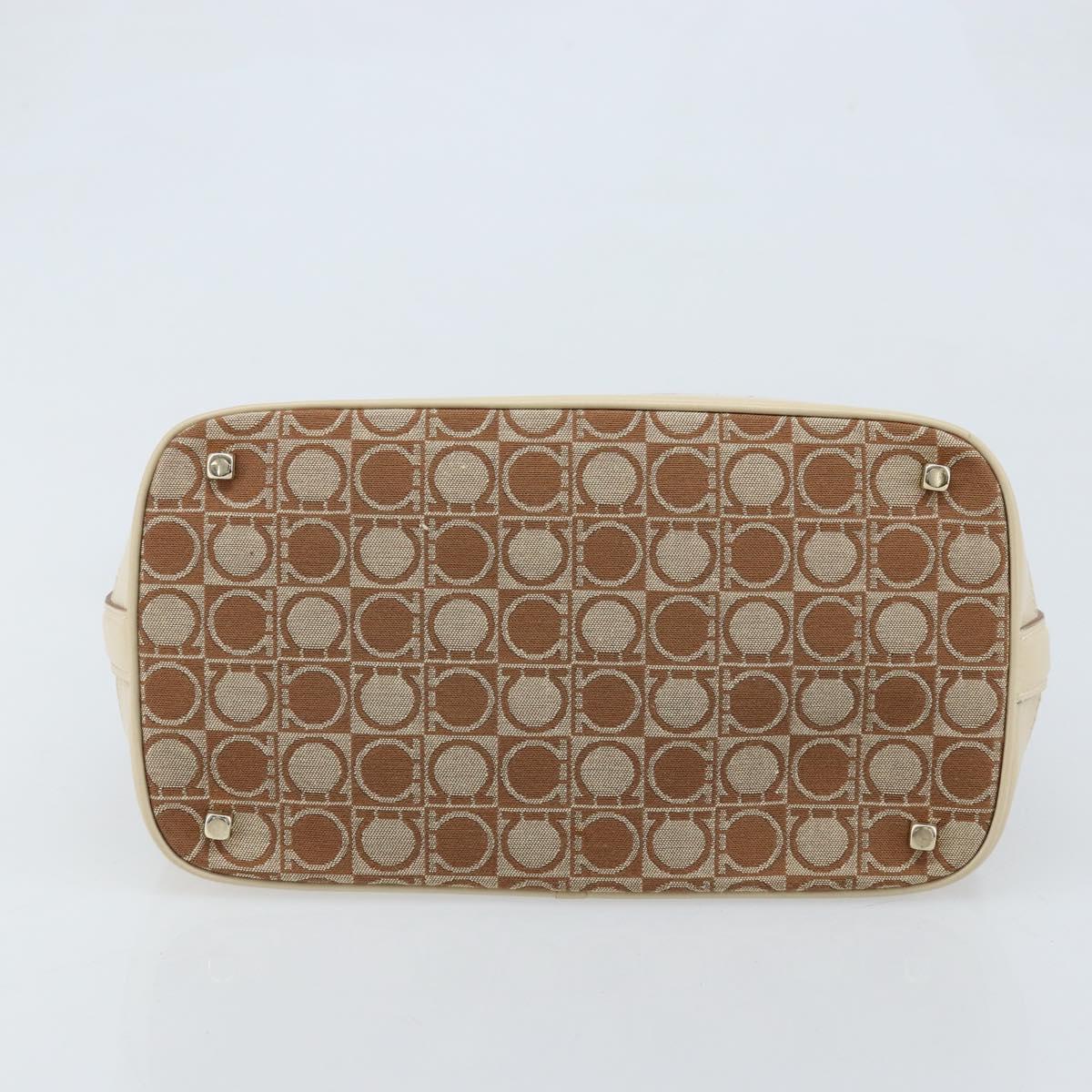 Salvatore Ferragamo Gancini Shoulder Bag Canvas Leather Brown Gold Auth 174463