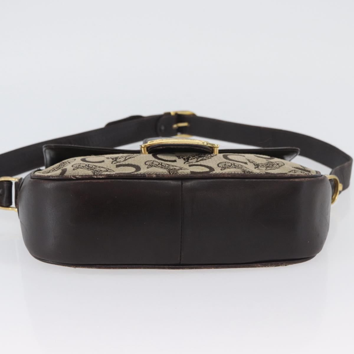CELINE C Sulky Shoulder Bag Canvas Beige Gold Auth 174468