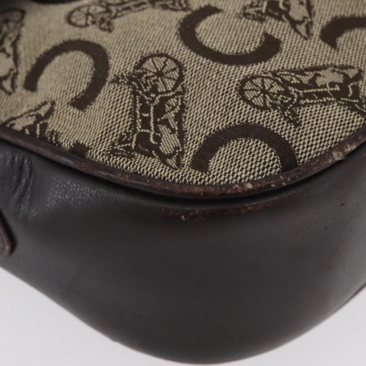 CELINE C Sulky Shoulder Bag Canvas Beige Gold Auth 174468