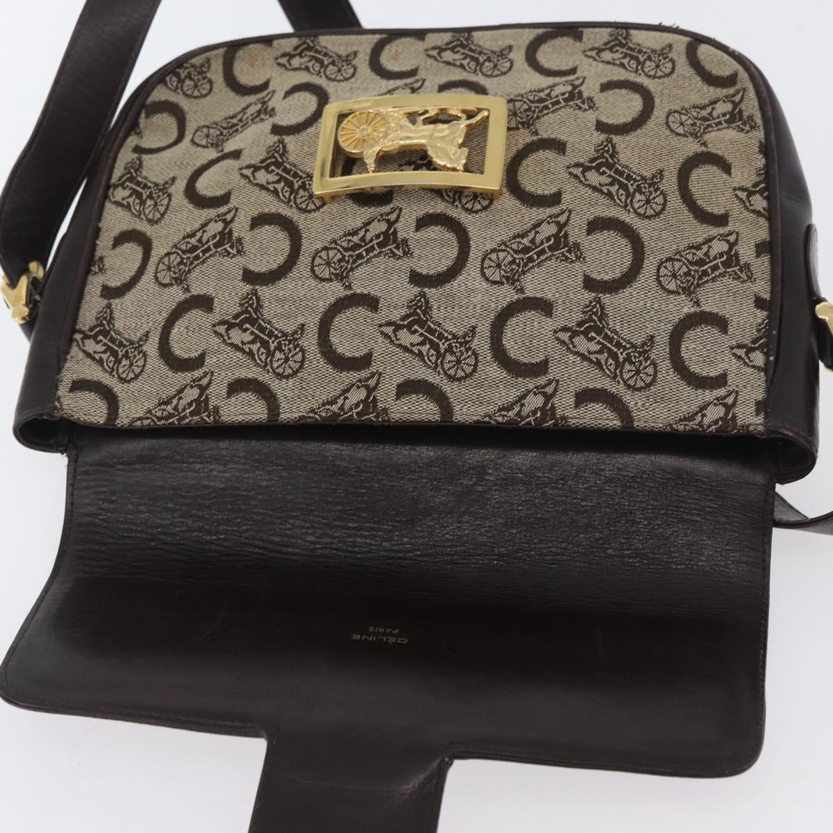 CELINE C Sulky Shoulder Bag Canvas Beige Gold Auth 174468