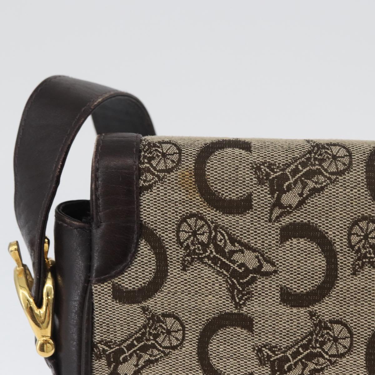 CELINE C Sulky Shoulder Bag Canvas Beige Gold Auth 174468