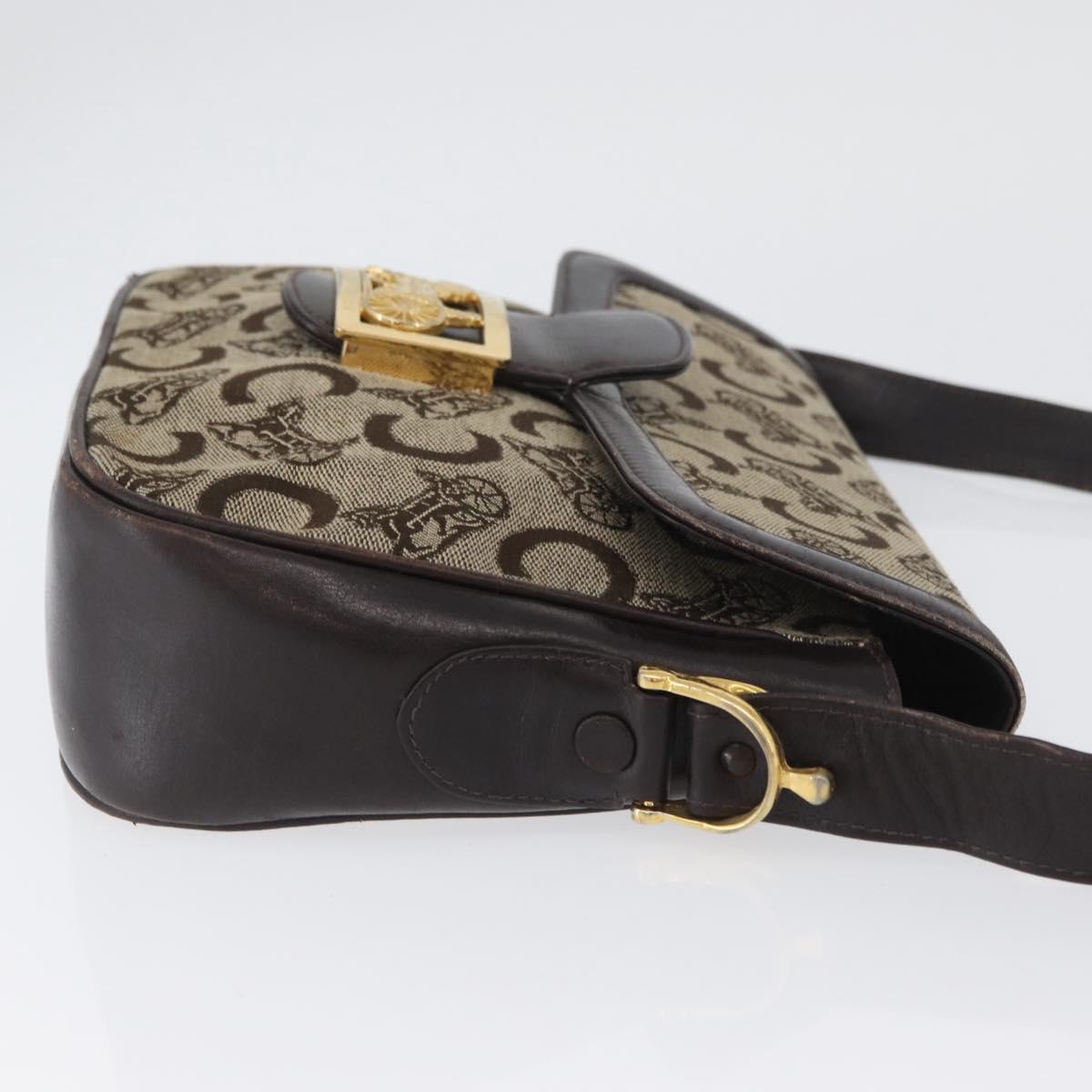 CELINE C Sulky Shoulder Bag Canvas Beige Gold Auth 174468