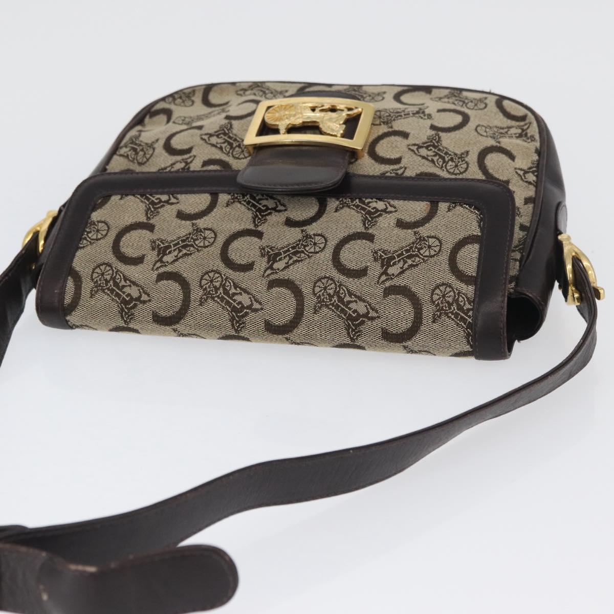 CELINE C Sulky Shoulder Bag Canvas Beige Gold Auth 174468