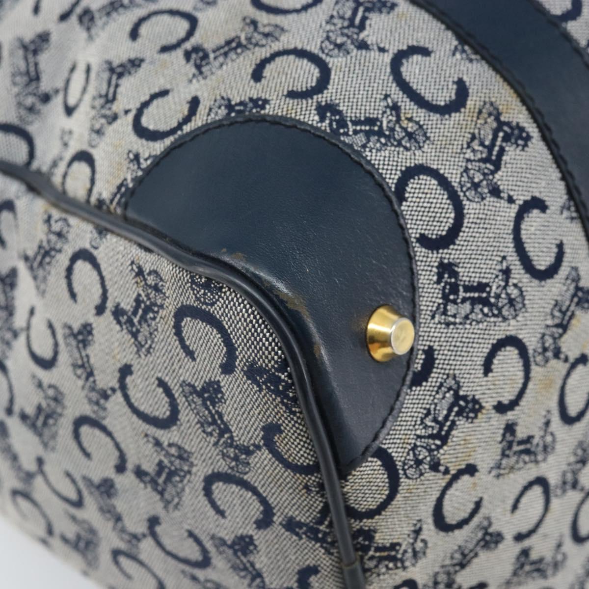 CELINE C Sulky Hand Bag Canvas Navy Gold Auth 174475