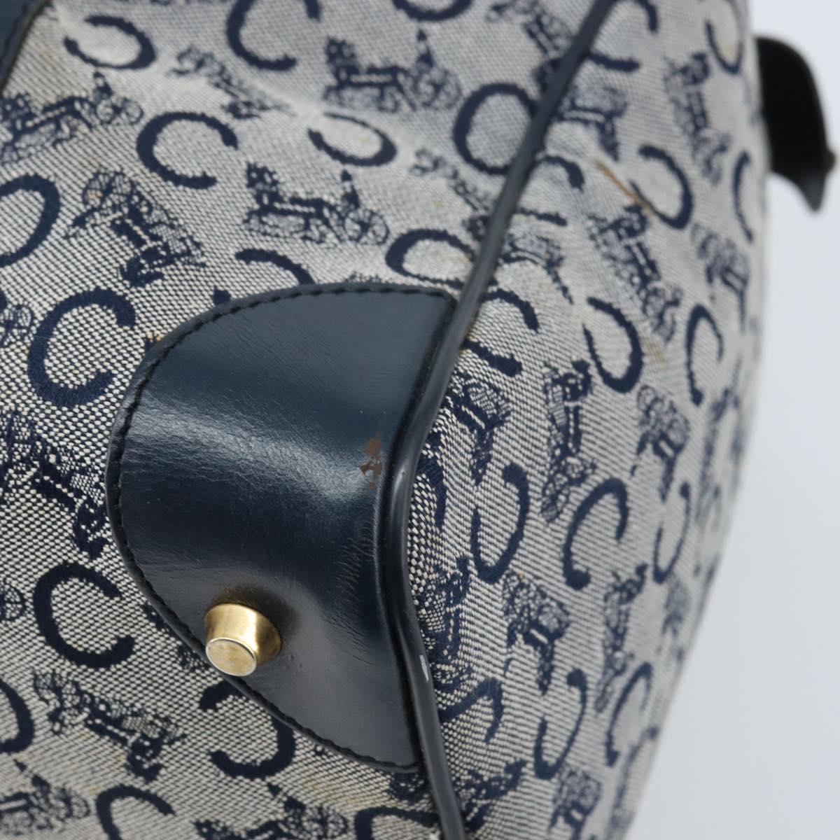 CELINE C Sulky Hand Bag Canvas Navy Gold Auth 174475