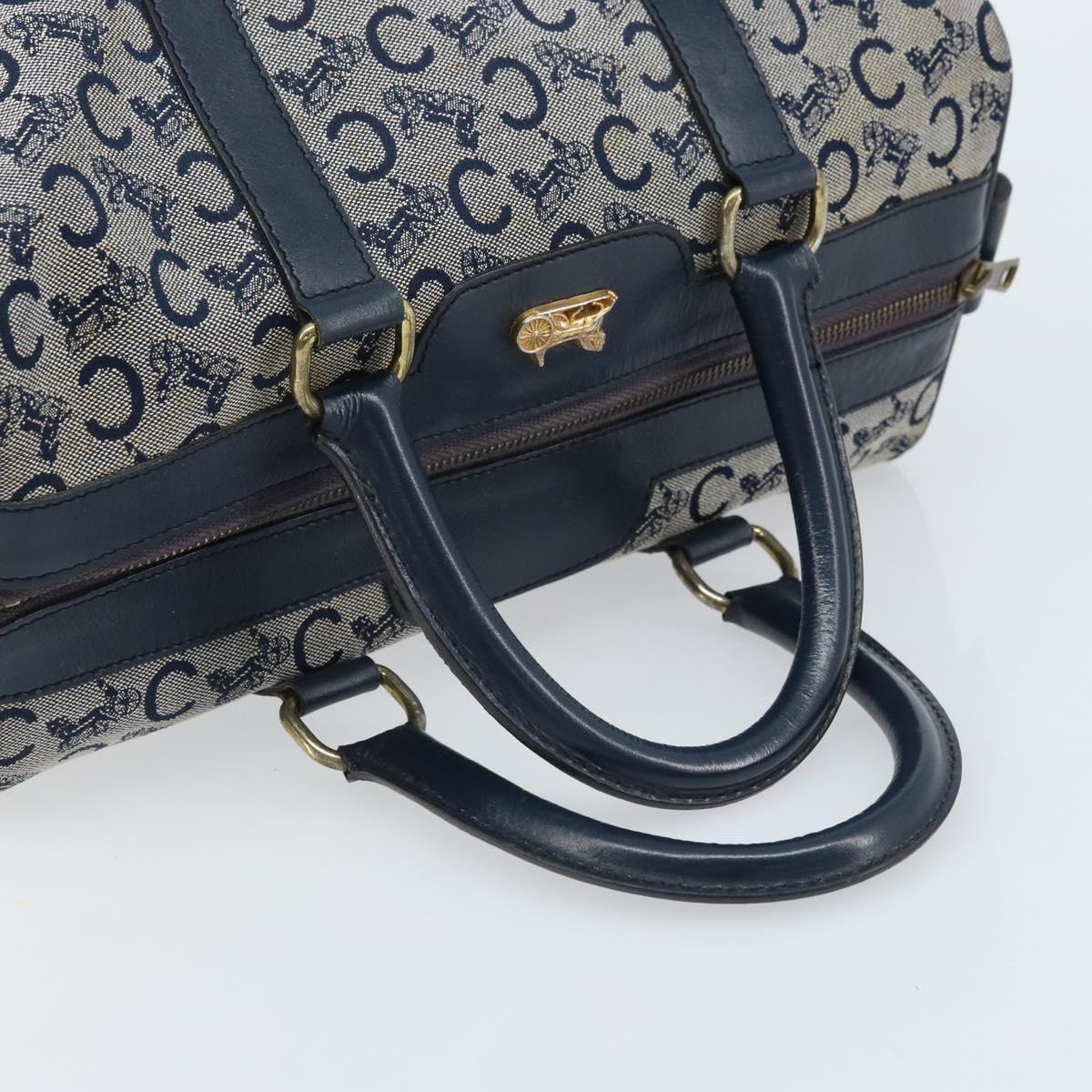 CELINE C Sulky Hand Bag Canvas Navy Gold Auth 174475
