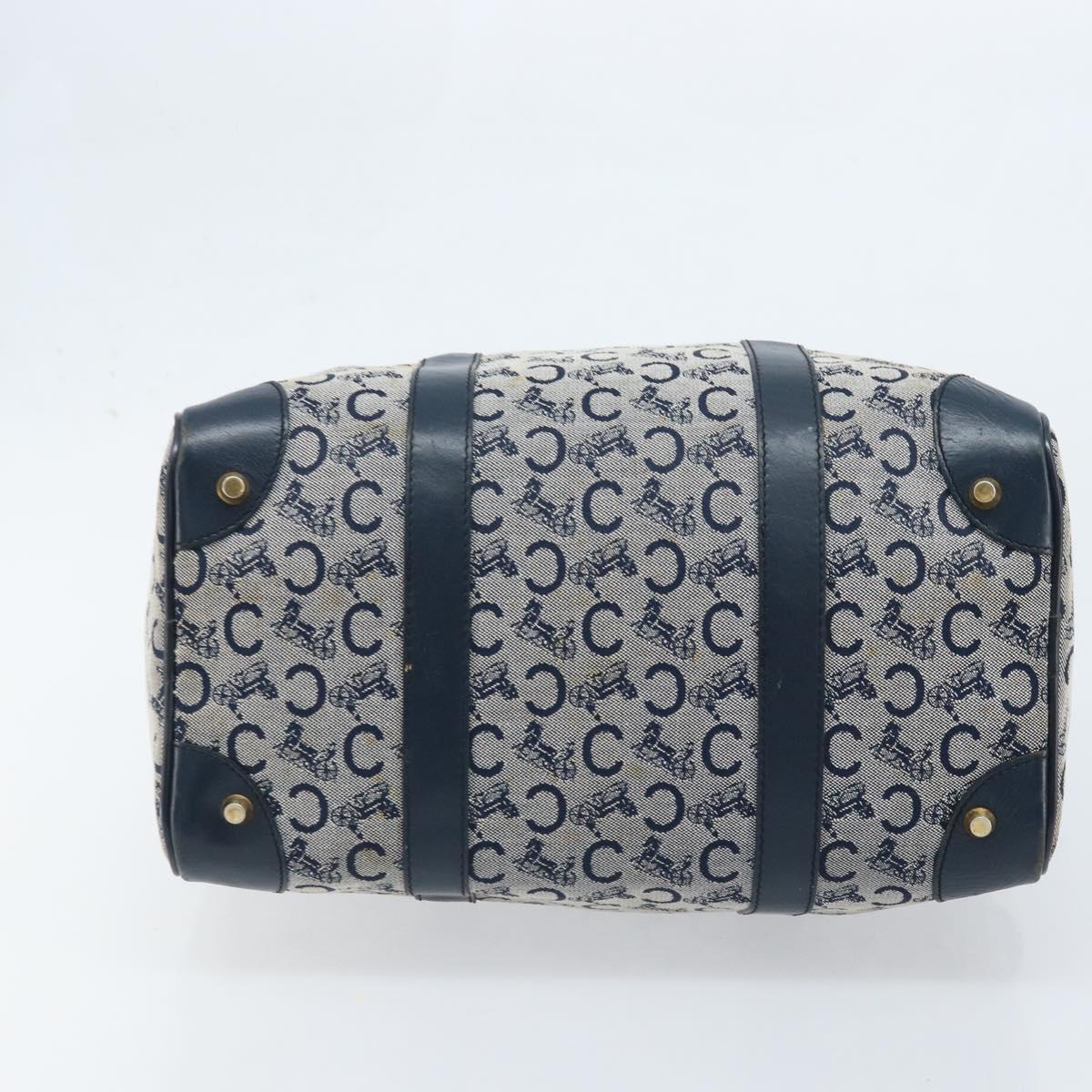 CELINE C Sulky Hand Bag Canvas Navy Gold Auth 174475