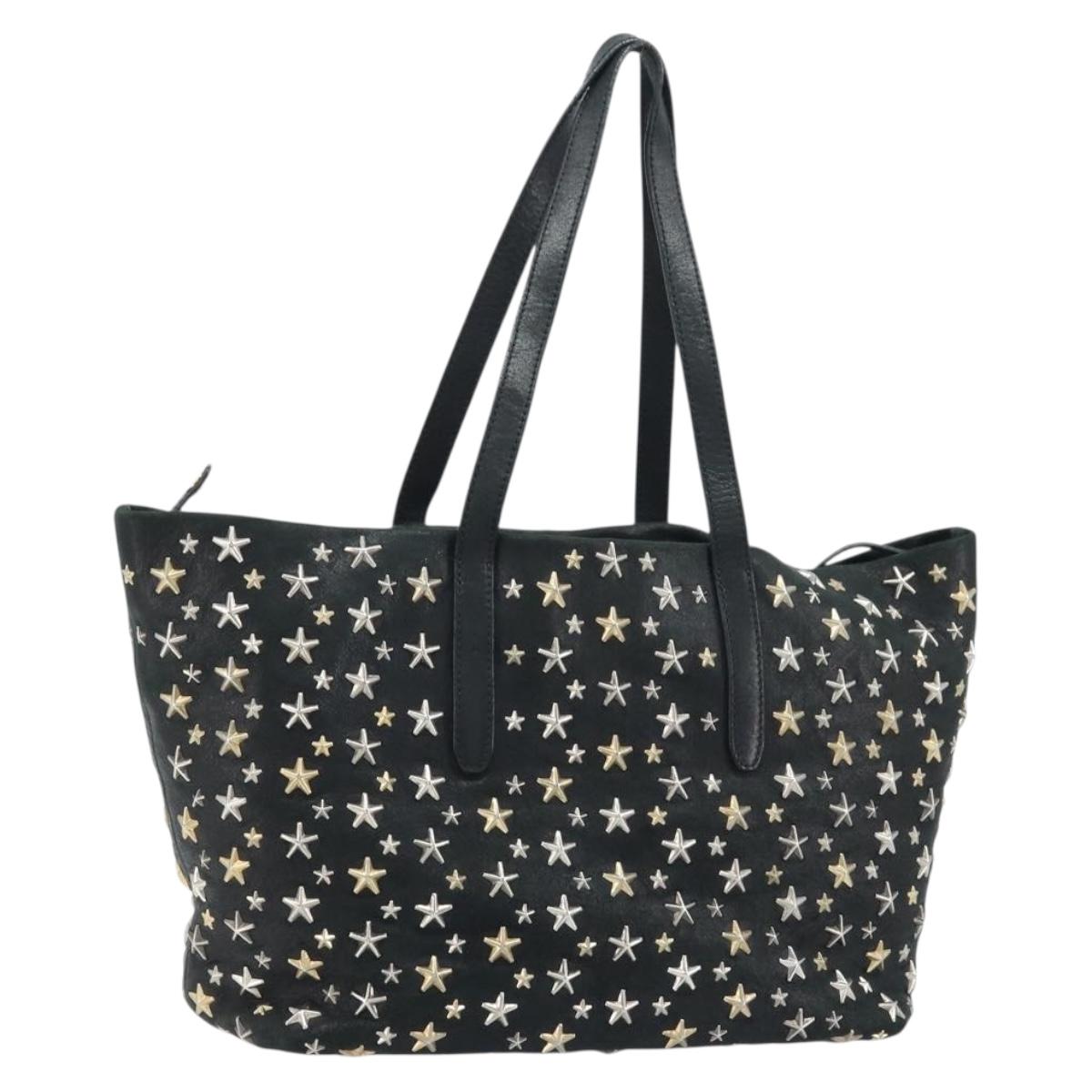 Jimmy Choo Tote Bag Leather Black Gold Auth 174476