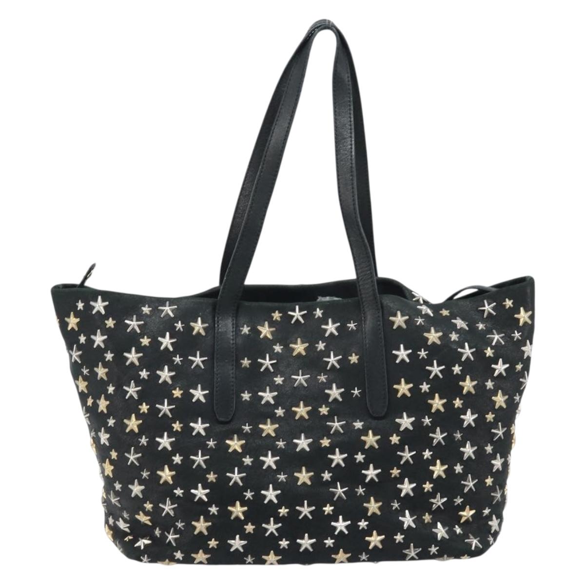 Jimmy Choo Tote Bag Leather Black Gold Auth 174476