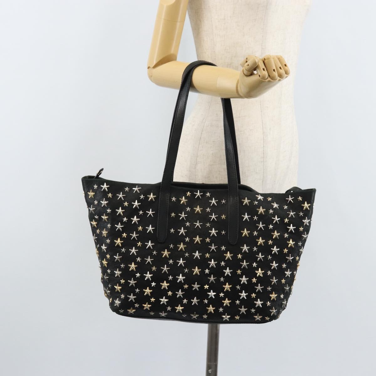 Jimmy Choo Tote Bag Leather Black Gold Auth 174476