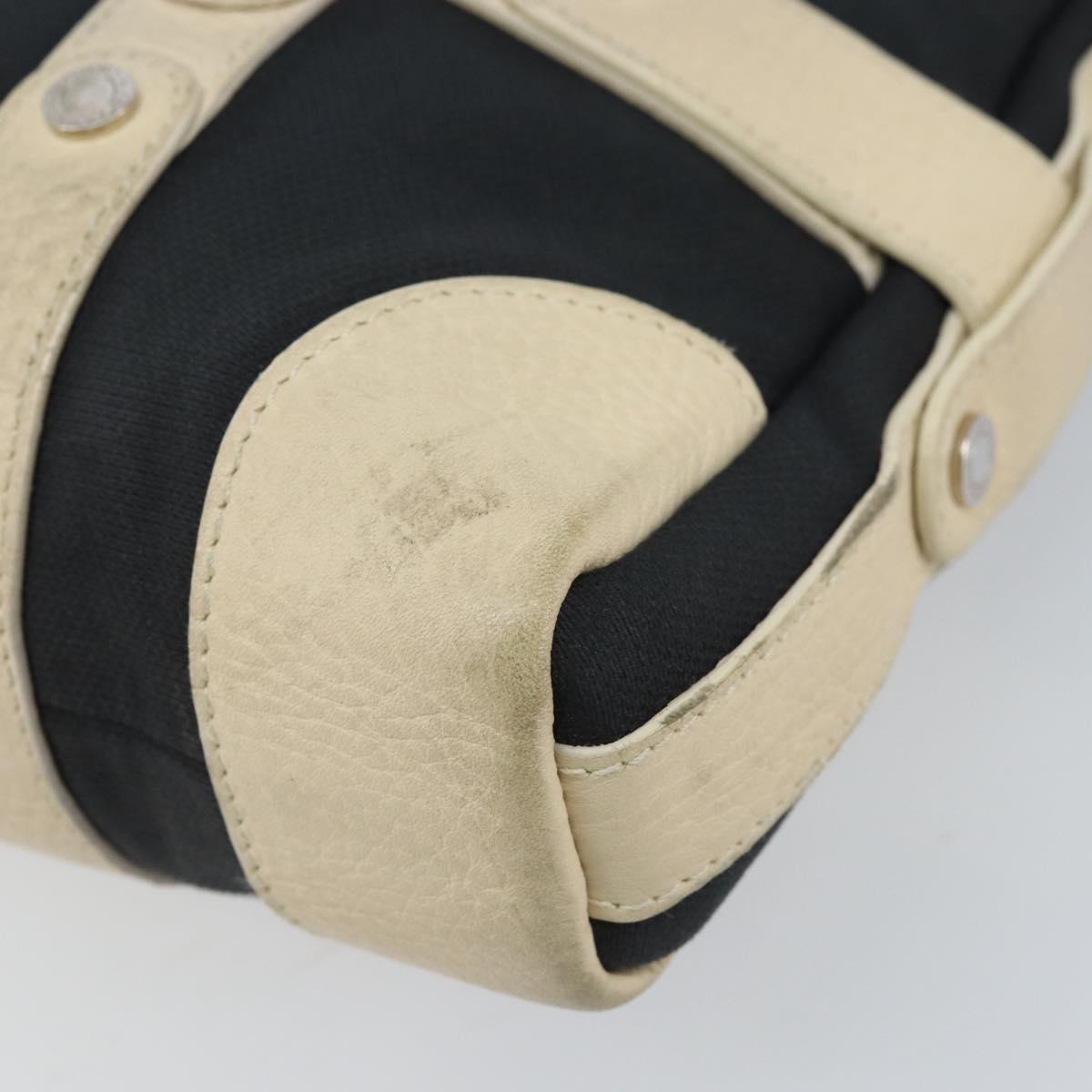BVLGARI Shoulder Bag Canvas Leather Black Ivory Silver Auth 174478
