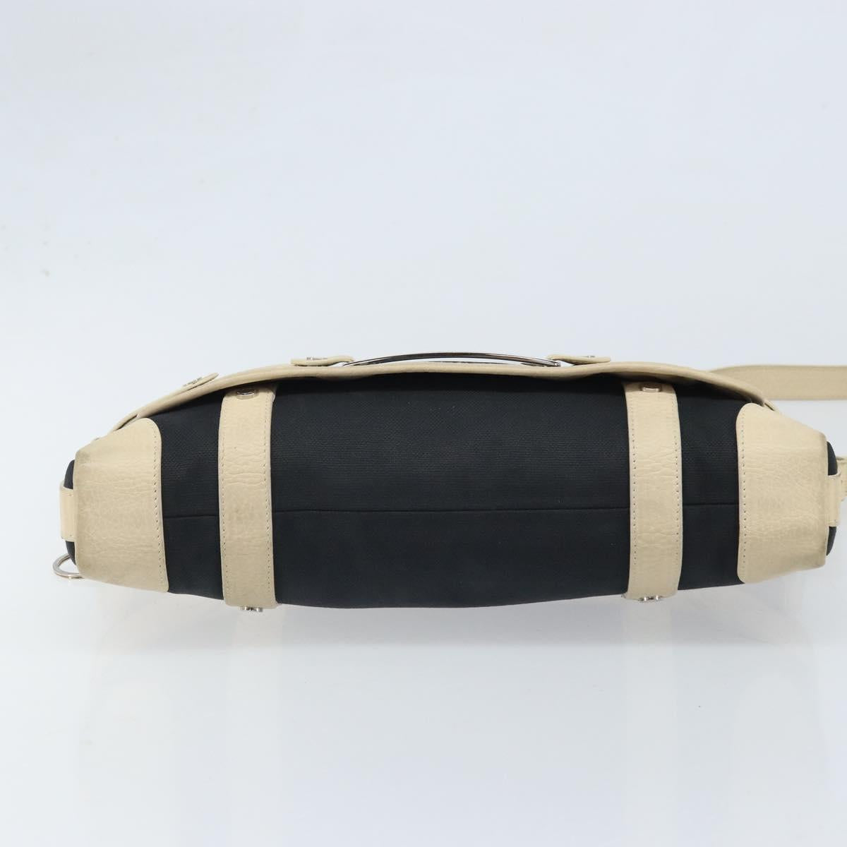 BVLGARI Shoulder Bag Canvas Leather Black Ivory Silver Auth 174478