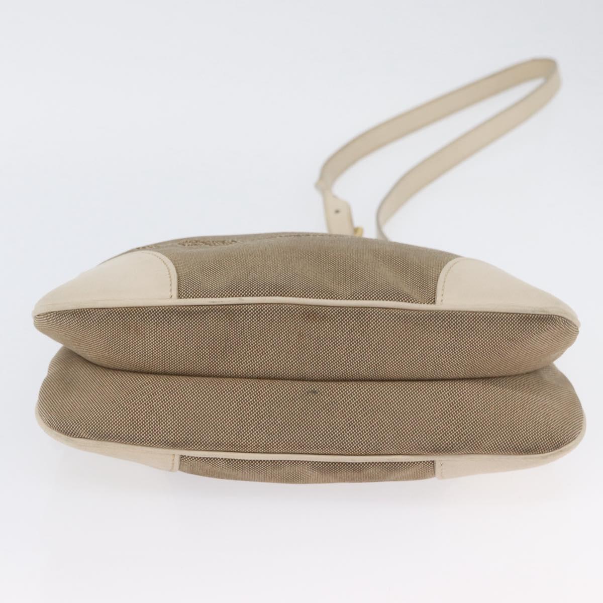 PRADA Shoulder Bag Canvas Leather Beige Gold Auth 174479