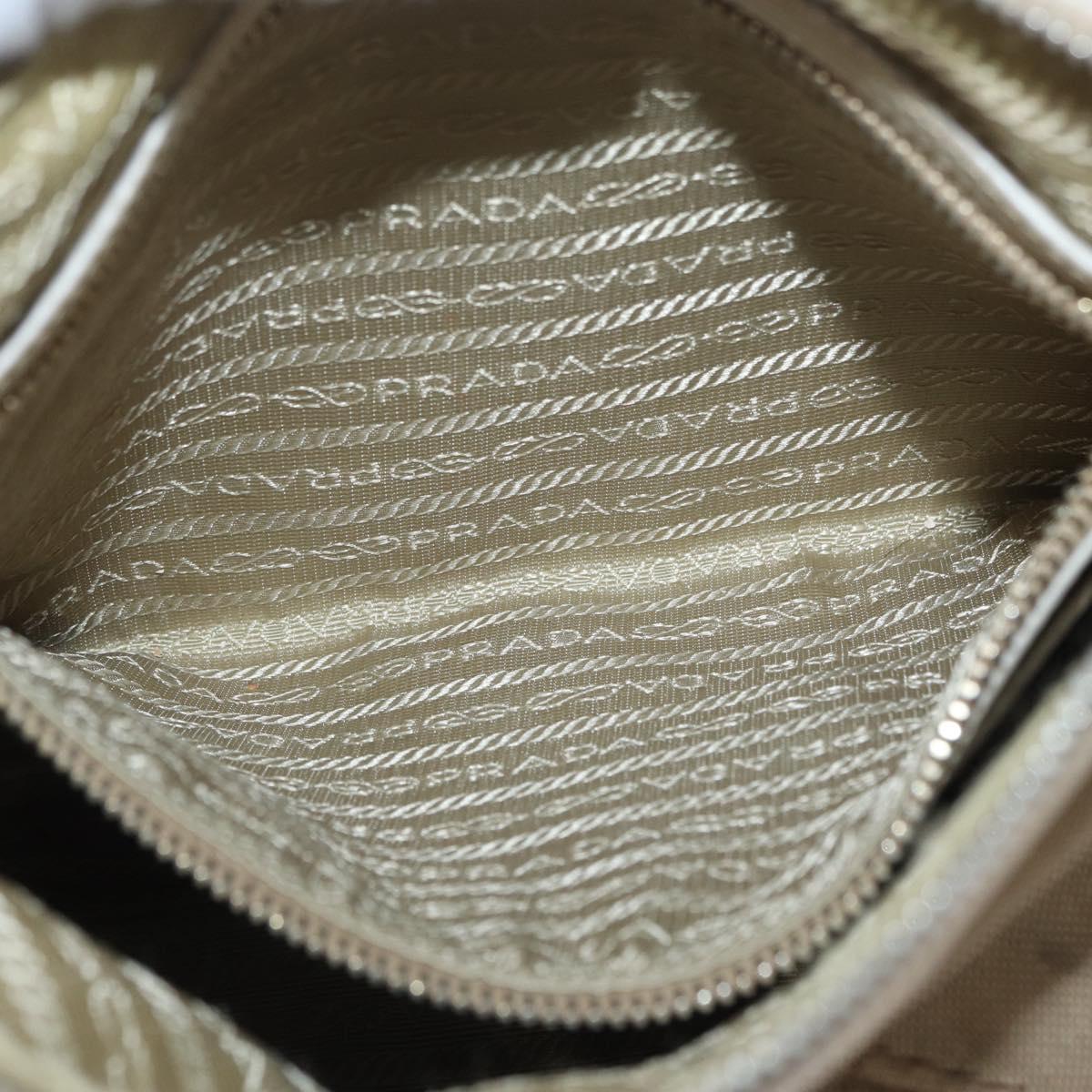 PRADA Shoulder Bag Canvas Leather Beige Gold Auth 174479