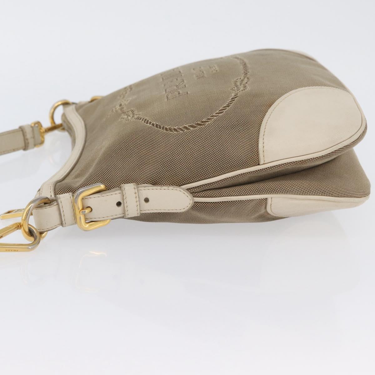PRADA Shoulder Bag Canvas Leather Beige Gold Auth 174479