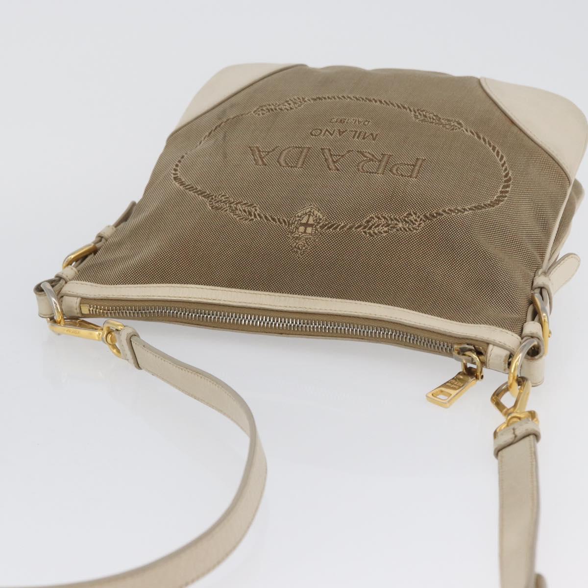 PRADA Shoulder Bag Canvas Leather Beige Gold Auth 174479