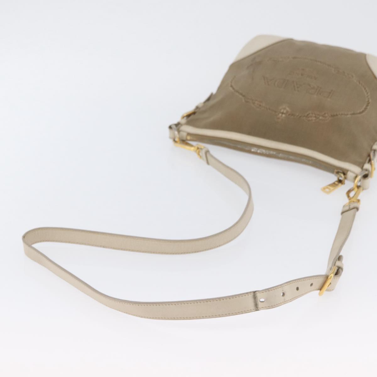 PRADA Shoulder Bag Canvas Leather Beige Gold Auth 174479
