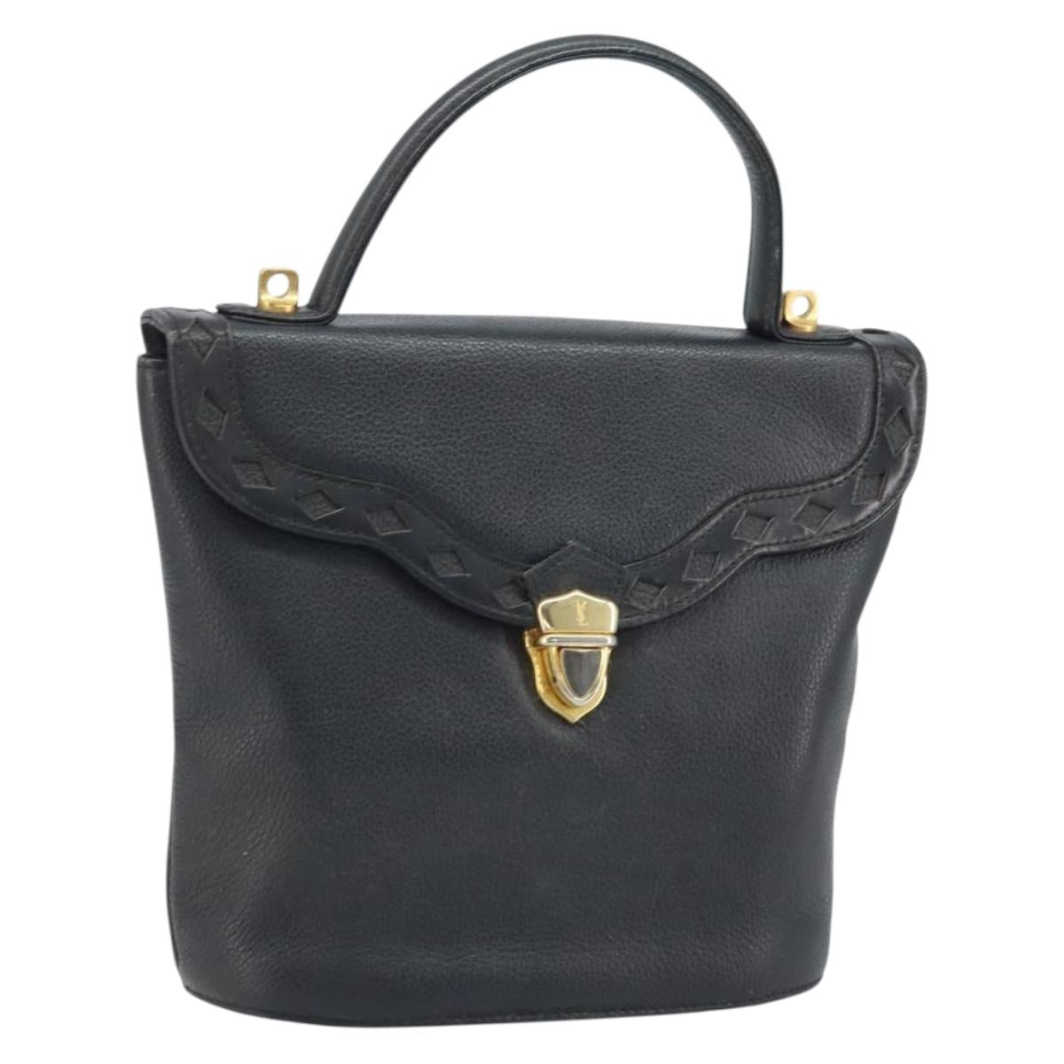 SAINT LAURENT Hand Bag Leather Black Gold Auth 174481
