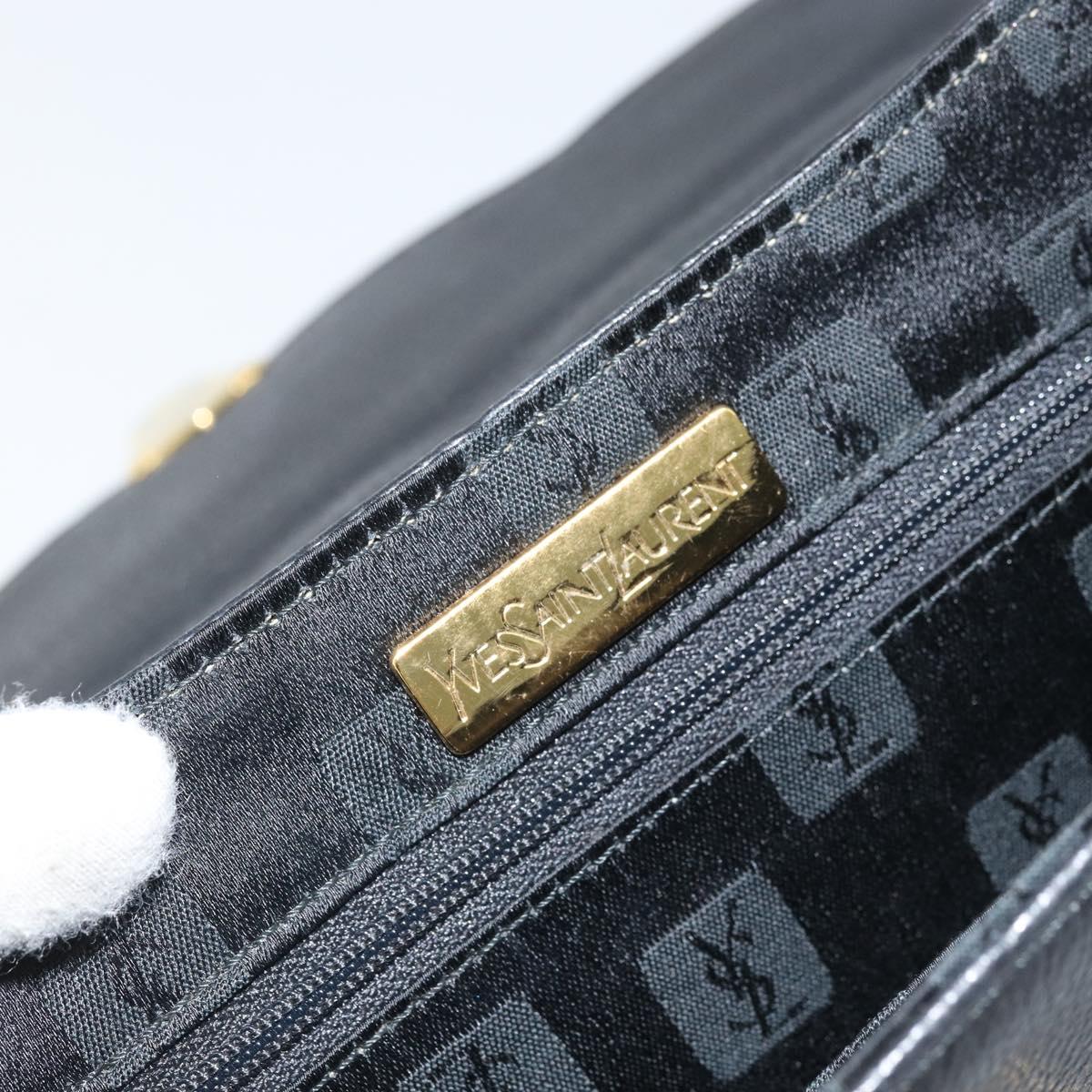 SAINT LAURENT Hand Bag Leather Black Gold Auth 174481