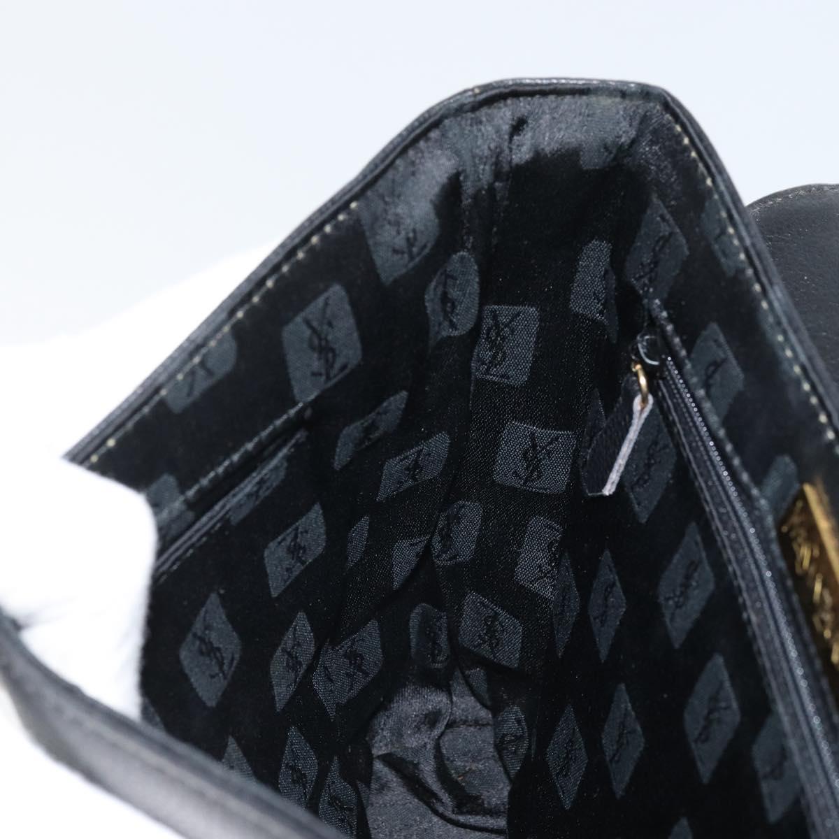 SAINT LAURENT Hand Bag Leather Black Gold Auth 174481
