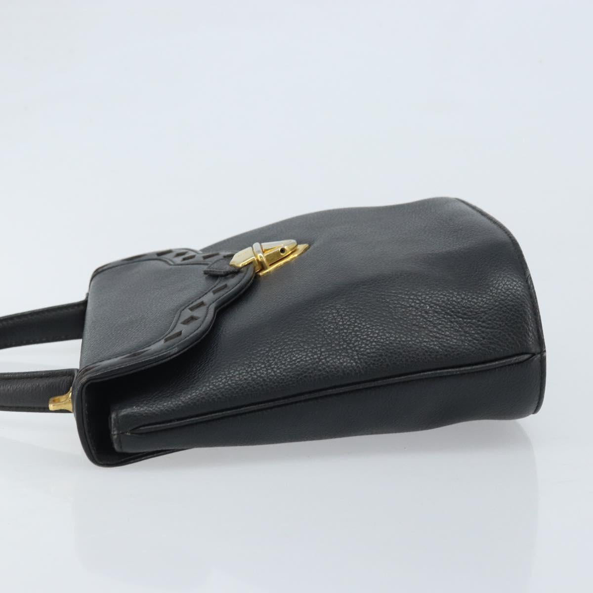 SAINT LAURENT Hand Bag Leather Black Gold Auth 174481